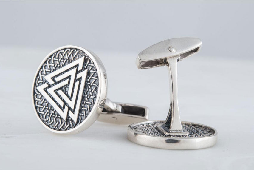 Unique Cufflinks with Valknut Symbol Sterling Silver Handmade Jewelry - Viking-Handmade