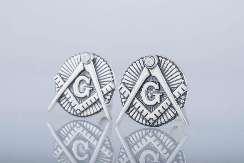 Unique Cufflinks with Masonic Symbol Sterling Silver Jewelry - Viking-Handmade