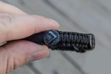 Thors Mjolnir with Runes Sterling Silver Ruthenium Plated Black Paracord Bracelet - Viking-Handmade