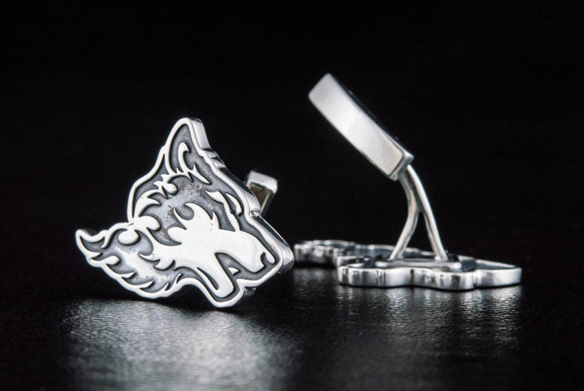 Unique Cufflinks in Wolf Style Sterling Silver Handmade Jewelry - Viking-Handmade