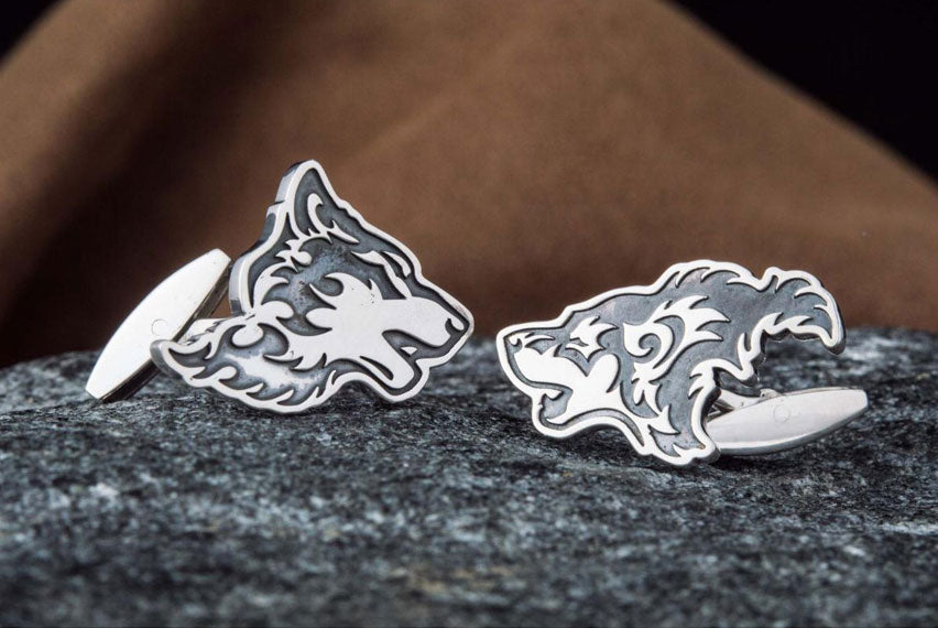 Unique Cufflinks in Wolf Style Sterling Silver Handmade Jewelry - Viking-Handmade