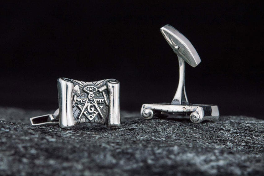 Cufflinks with Masonic Symbols Sterling Silver Handmade Jewelry - Viking-Handmade